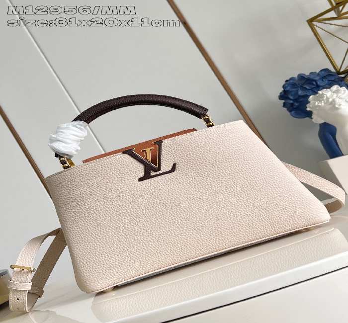 LV女包顶级原单复刻✨M12956灰色拼/中号 本款 Capucines 中号手袋为华美 Taurillon 牛皮革渲染新季典雅色调