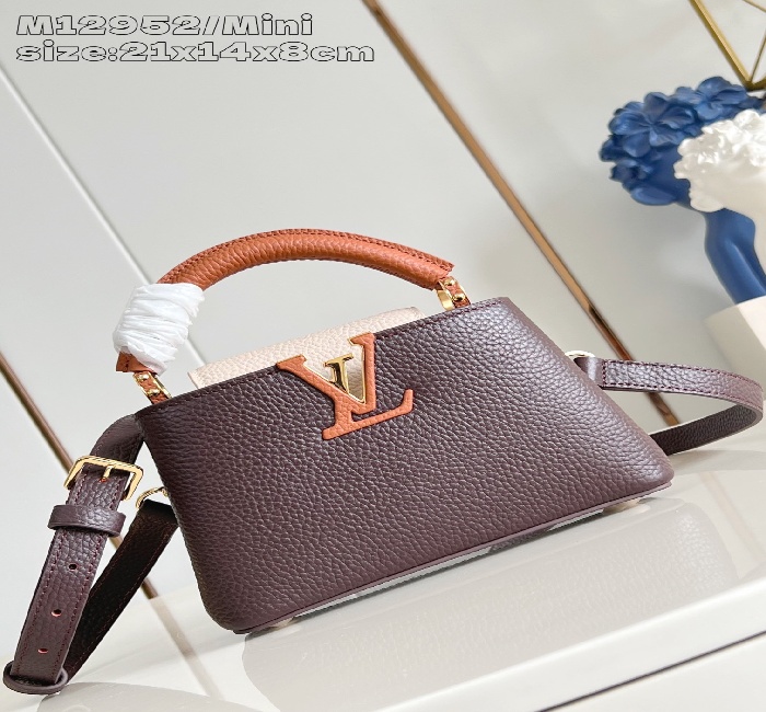  LV女包顶级原单复刻✨M12952咖色拼/迷你 本款 Capucines 迷你手袋为华美 Taurillon 牛皮