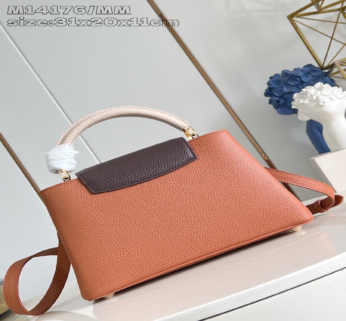 LV女包顶级原单复刻✨M14176棕色拼/中号 本款 Capucines 中号手袋为华美 Taurillon 牛皮