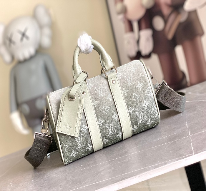 顶级原单M11591渐变色灰绿色 枕头包 本款 Keepall 25 手袋取材 Monogram Eclipse Reverse 帆布