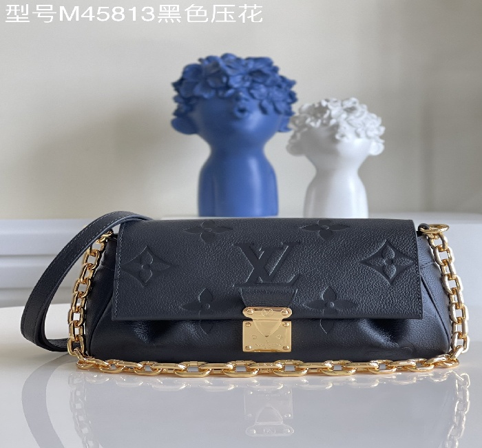 顶级原单【独家实拍型号M45813全钢黑色压花白色丝印】Favorite 手袋为柔软粒面皮革压印超大 Monogram 图案